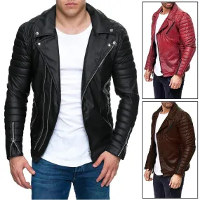 Slim Pleated Pure Color Casual Sporty Men Leather Jacket