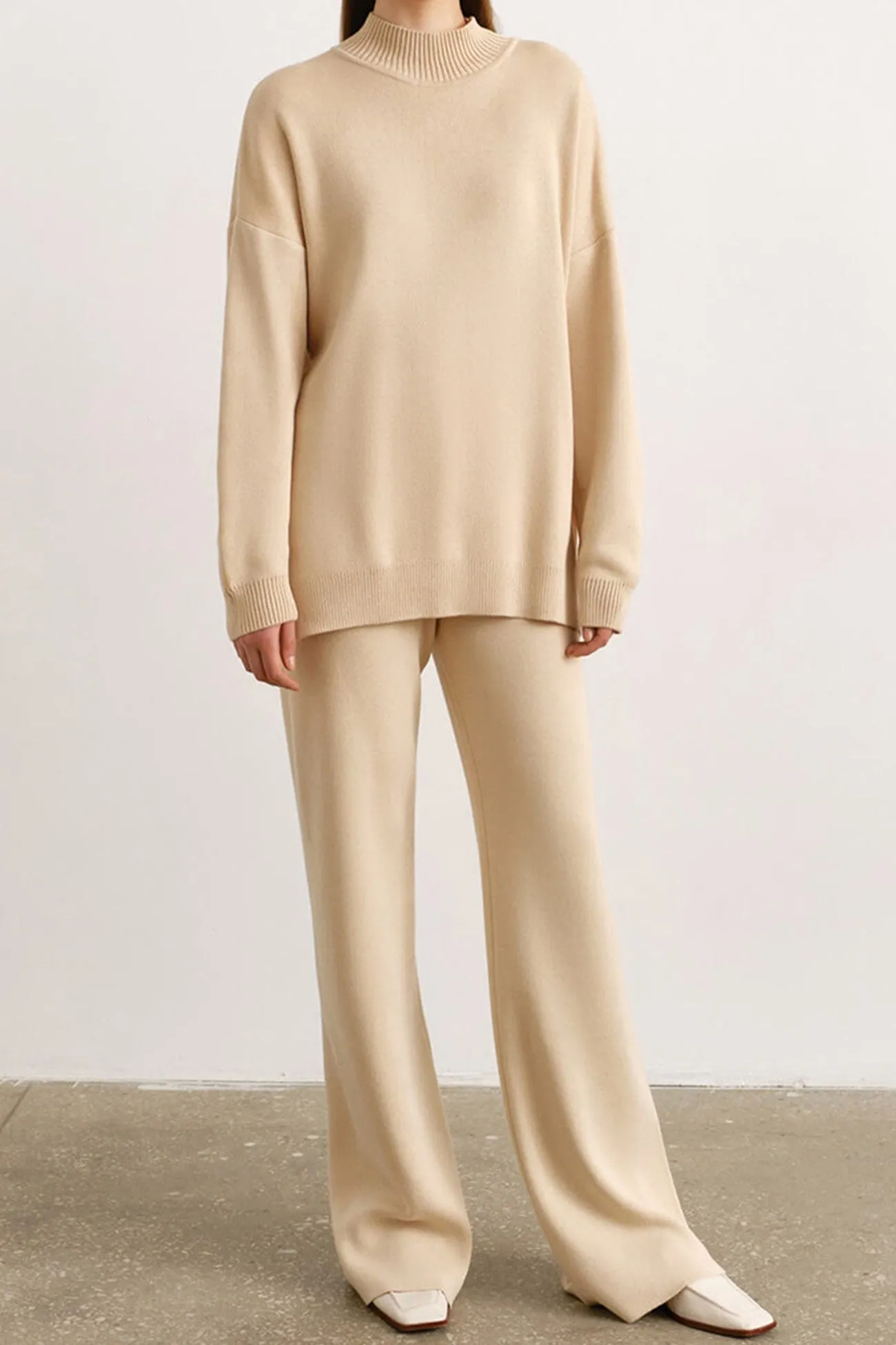 Slit Hem Pullover Sweater Long Pants Suits