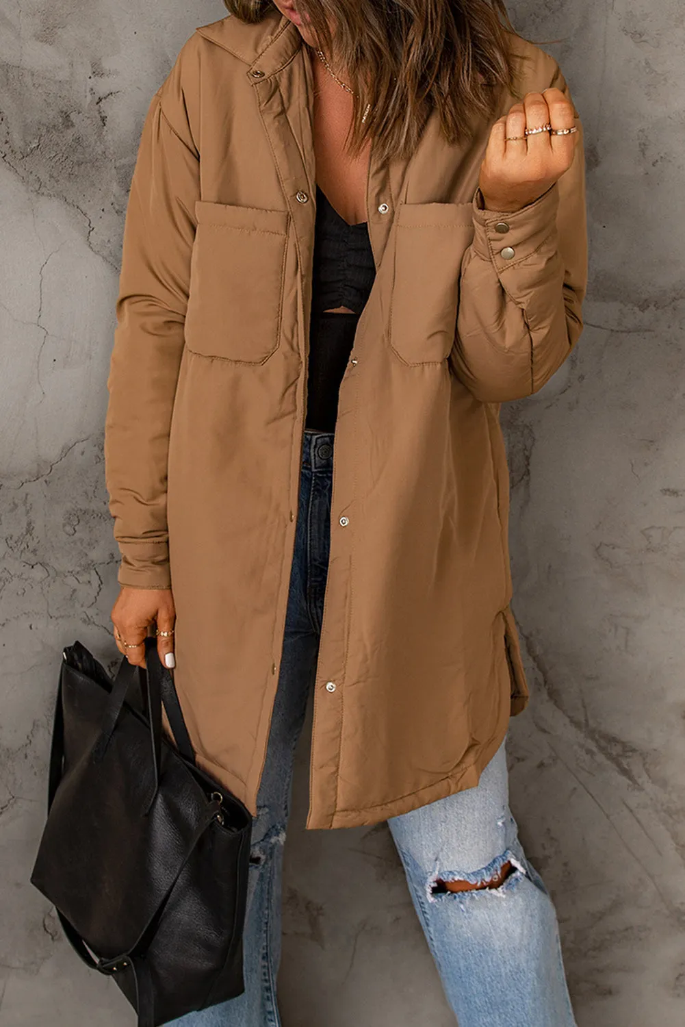 Snap Down Side Slit Jacket with Pockets