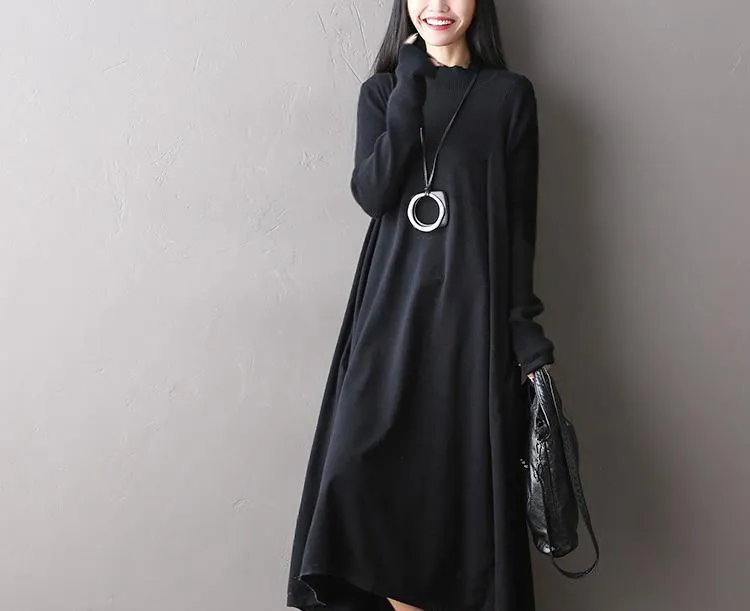 Soft Loose Casual Wool Long Dresses Women Clothes