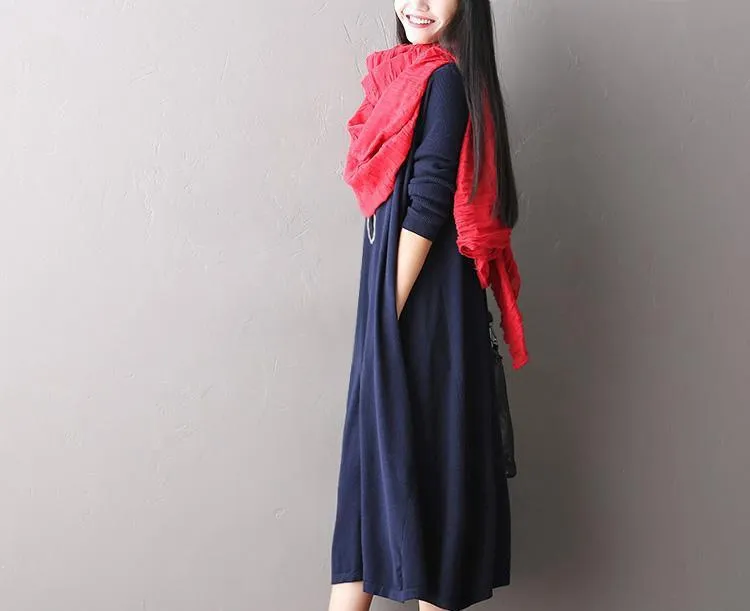 Soft Loose Casual Wool Long Dresses Women Clothes