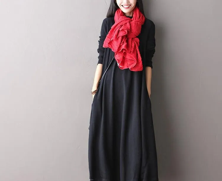 Soft Loose Casual Wool Long Dresses Women Clothes