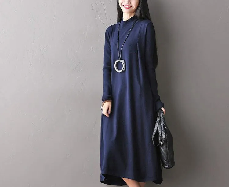 Soft Loose Casual Wool Long Dresses Women Clothes