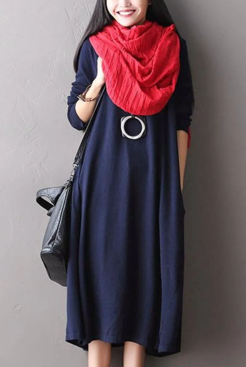 Soft Loose Casual Wool Long Dresses Women Clothes