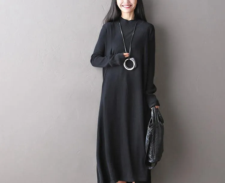 Soft Loose Casual Wool Long Dresses Women Clothes