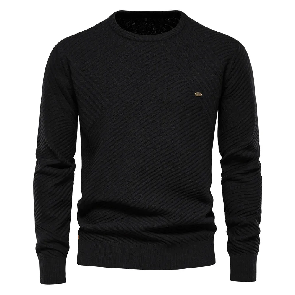 Solid Color Cotton Men's Sweater Striped O-Neck Knitted Pullover for Men Casual High Quality Winter Sweater Men