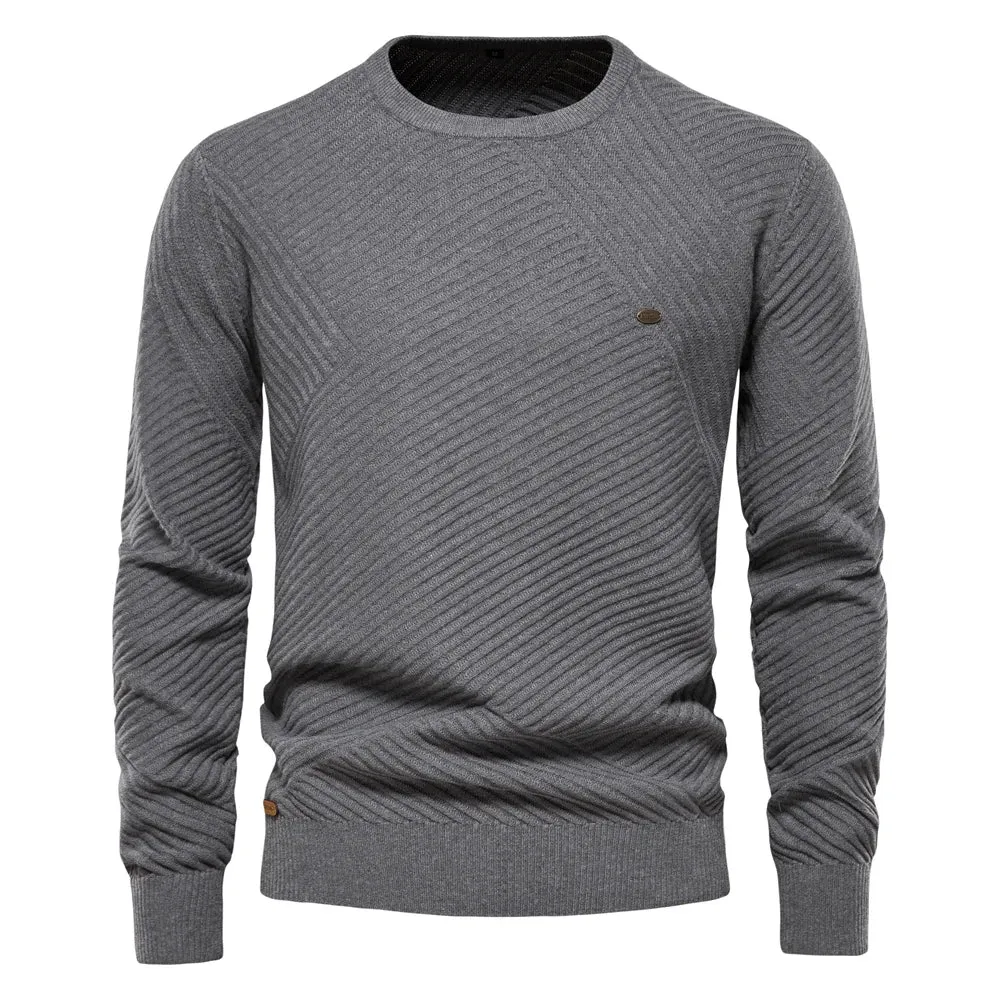 Solid Color Cotton Men's Sweater Striped O-Neck Knitted Pullover for Men Casual High Quality Winter Sweater Men