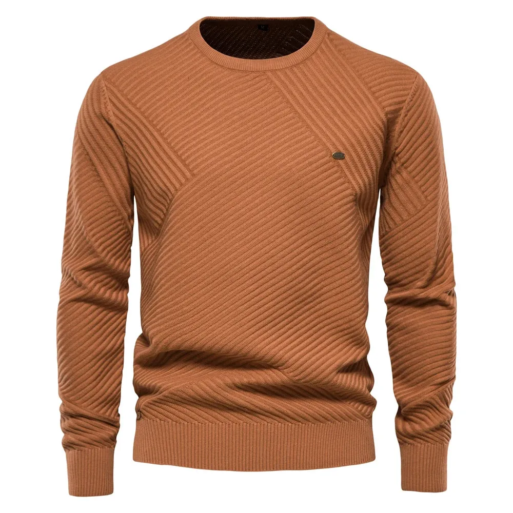 Solid Color Cotton Men's Sweater Striped O-Neck Knitted Pullover for Men Casual High Quality Winter Sweater Men