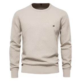 Solid Color Cotton Men's Sweater Striped O-Neck Knitted Pullover for Men Casual High Quality Winter Sweater Men