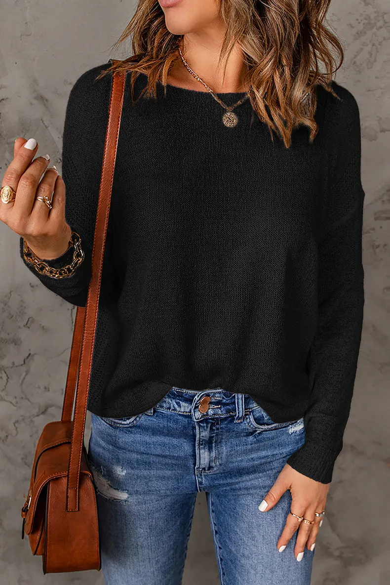 Solid color thin off-shoulder loose knitted sweater