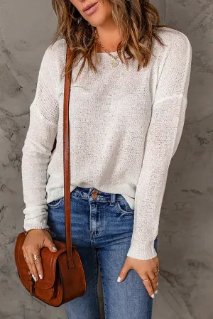 Solid color thin off-shoulder loose knitted sweater