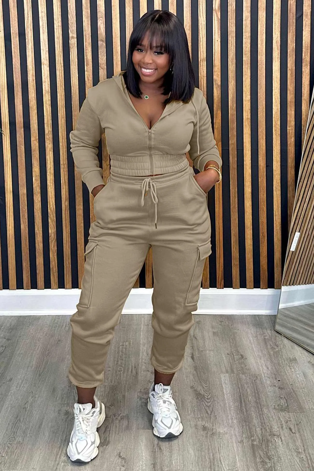 Solid Hoodie Cargo Pants Suits