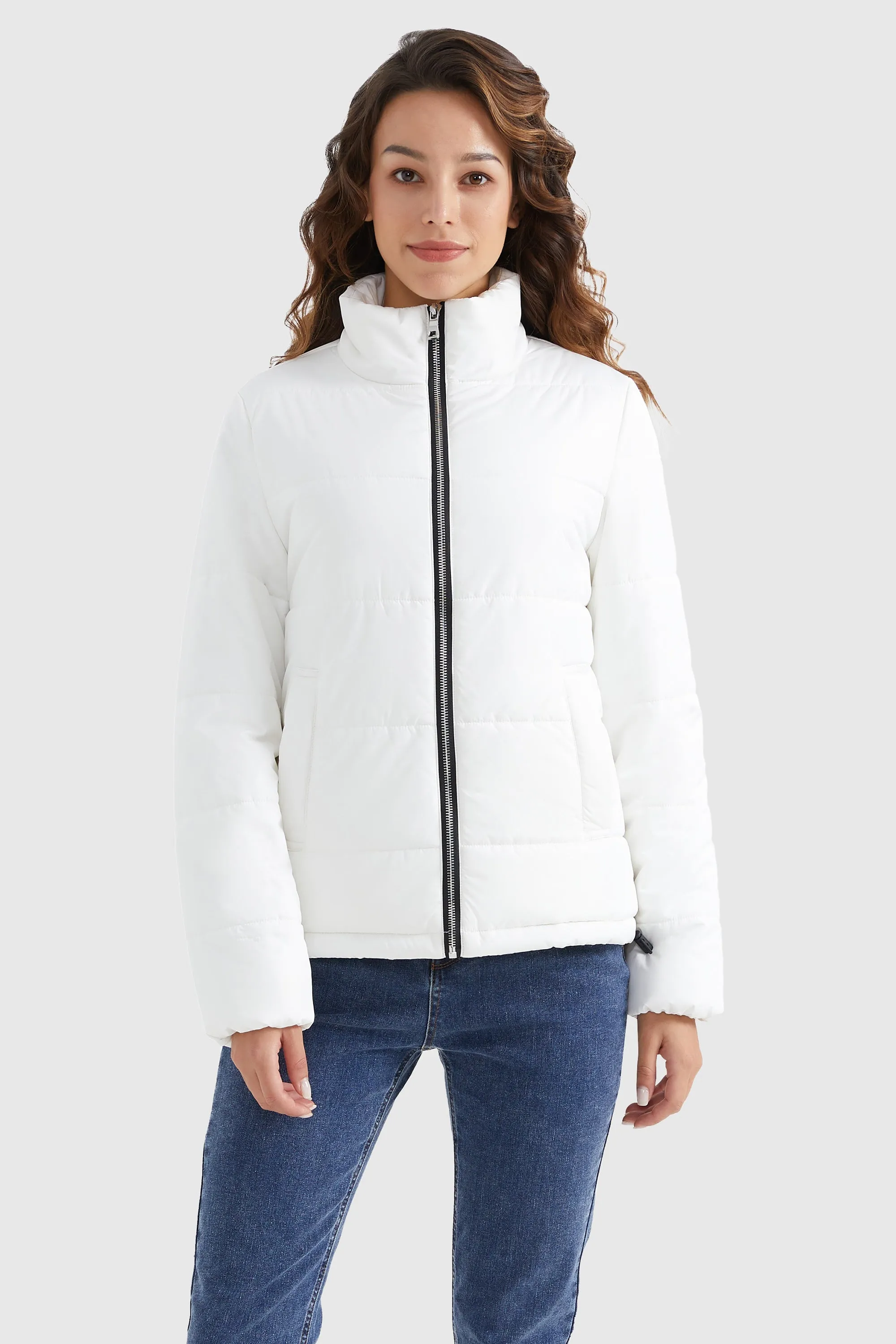 Solid Zip Up Lightweight Puffer Coat