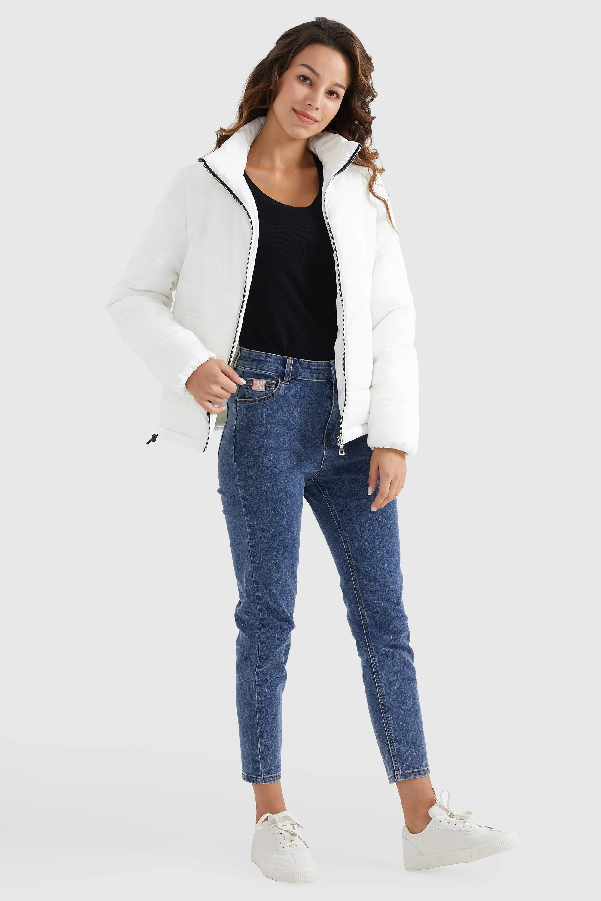 Solid Zip Up Lightweight Puffer Coat