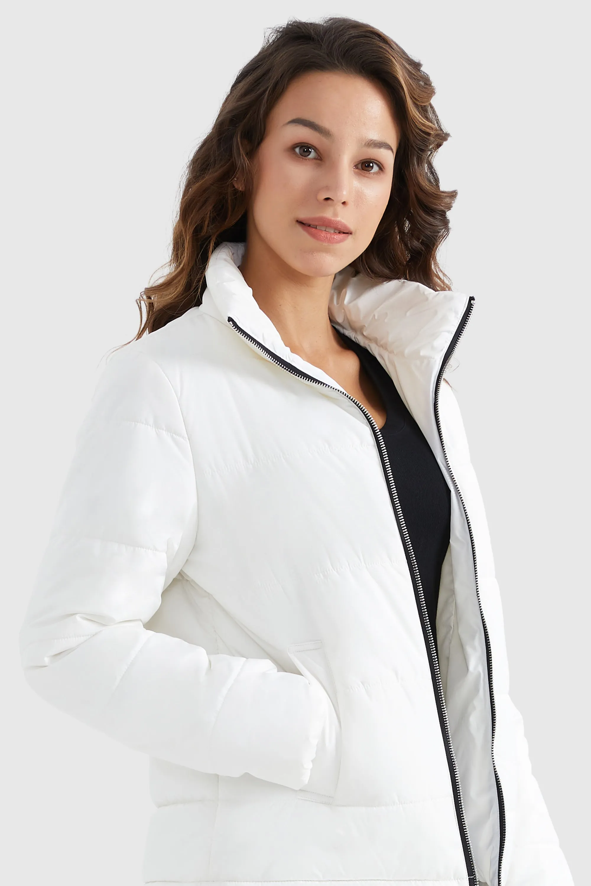 Solid Zip Up Lightweight Puffer Coat