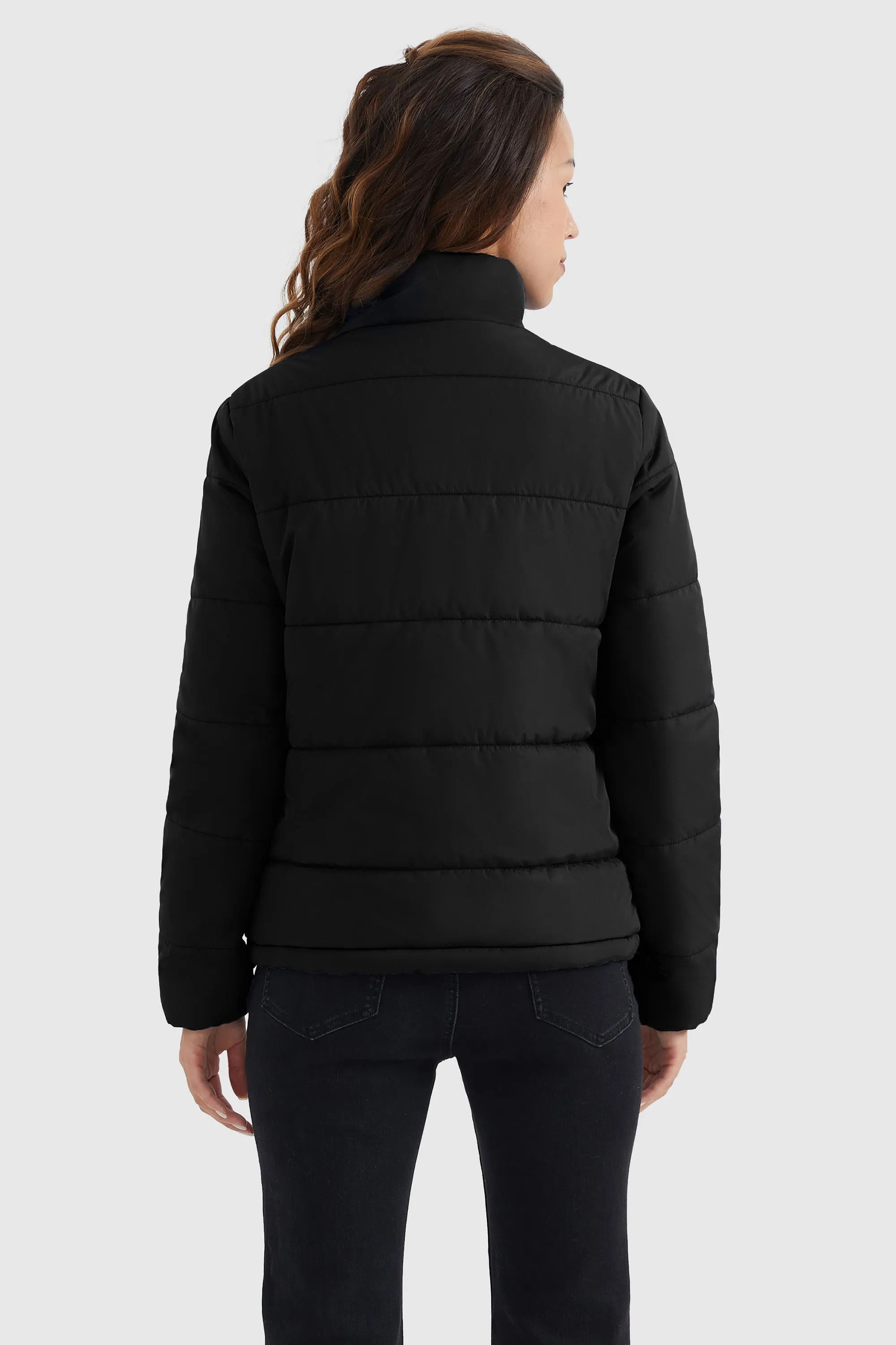 Solid Zip Up Lightweight Puffer Coat