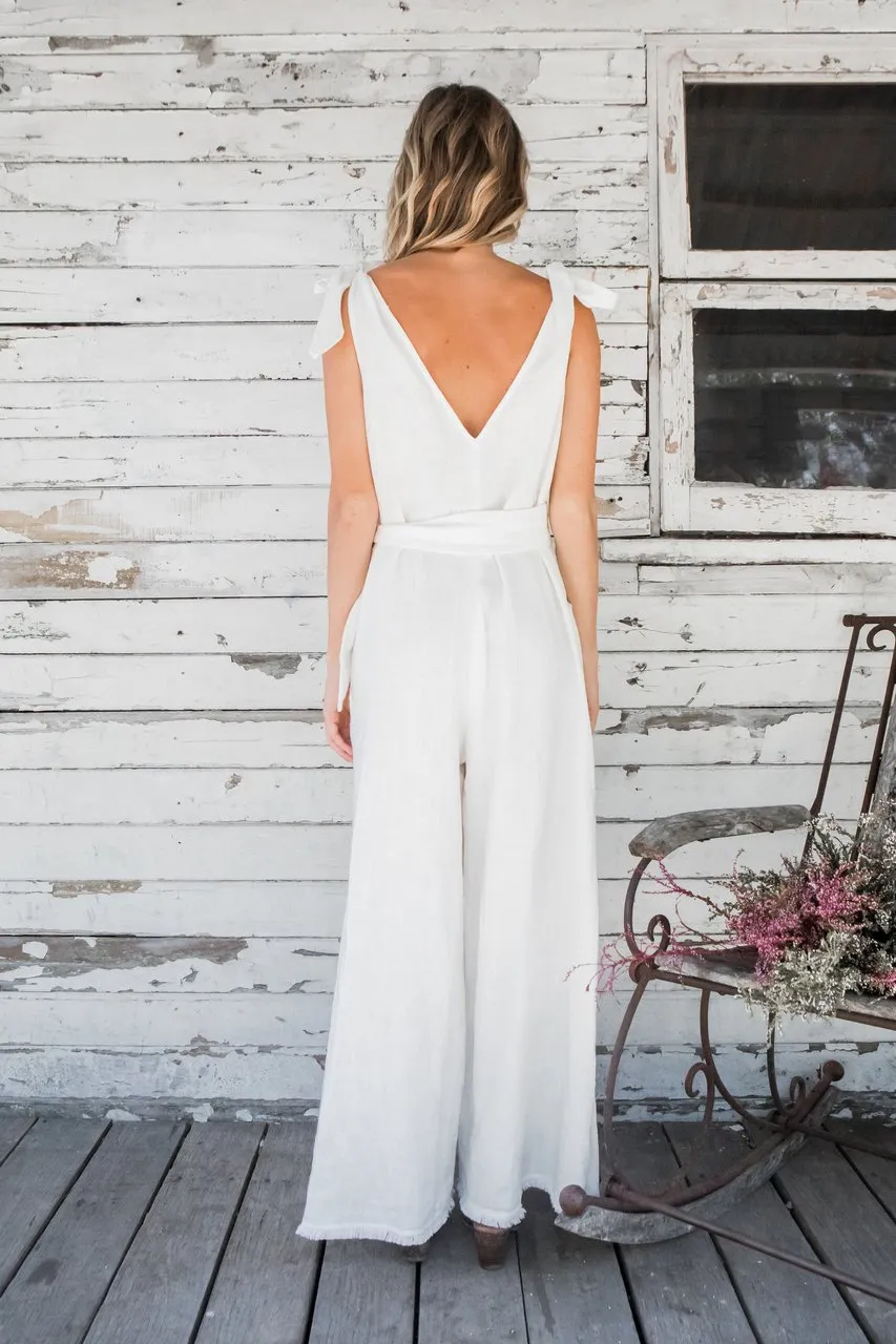 Solstice Linen Jumpsuit Cream White