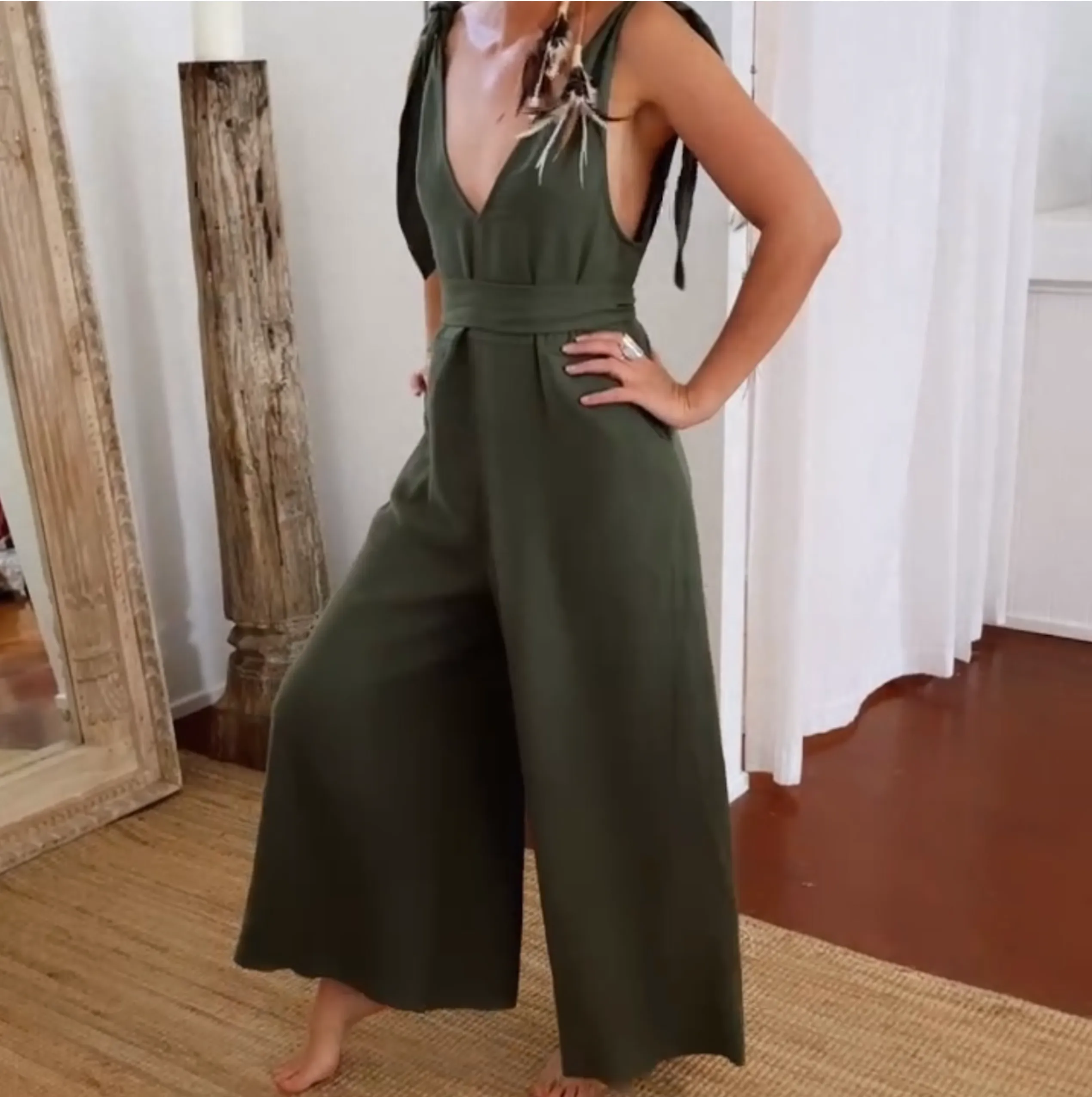 Solstice Linen Jumpsuit Khaki