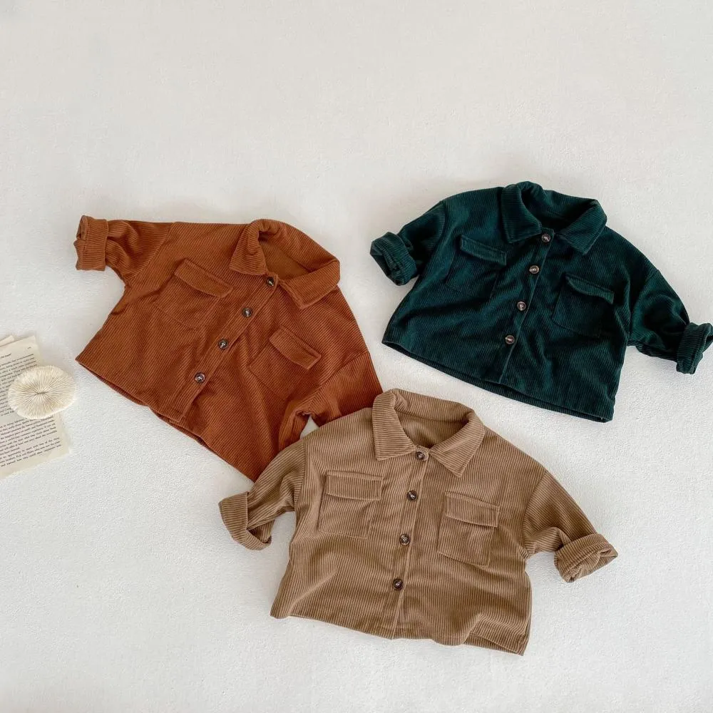 Spring and Autumn Baby Boys and Girls Lapel Cardigan Jacket   Pants Corduroy Set Wholesale