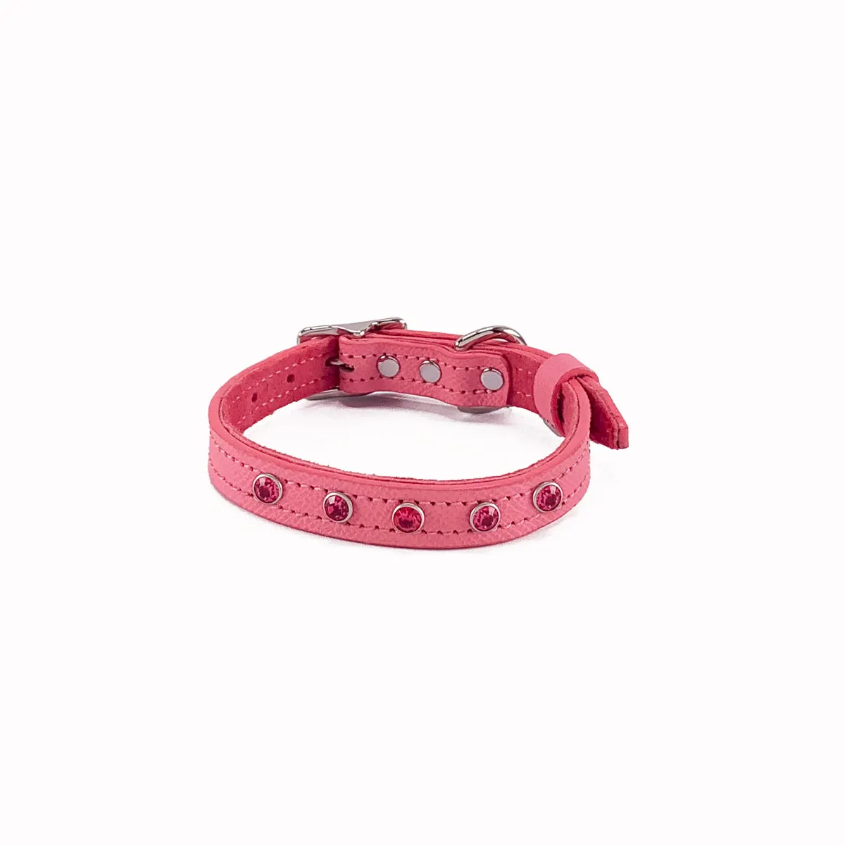 Spring Rhinestone Leather Dog Collar Strawberry Ice