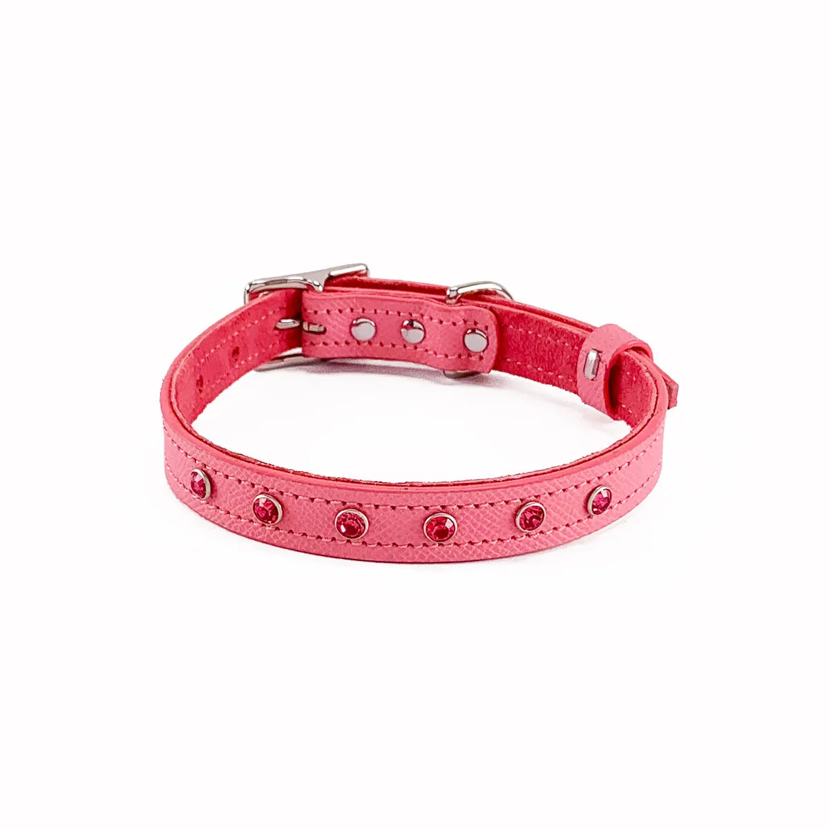 Spring Rhinestone Leather Dog Collar Strawberry Ice