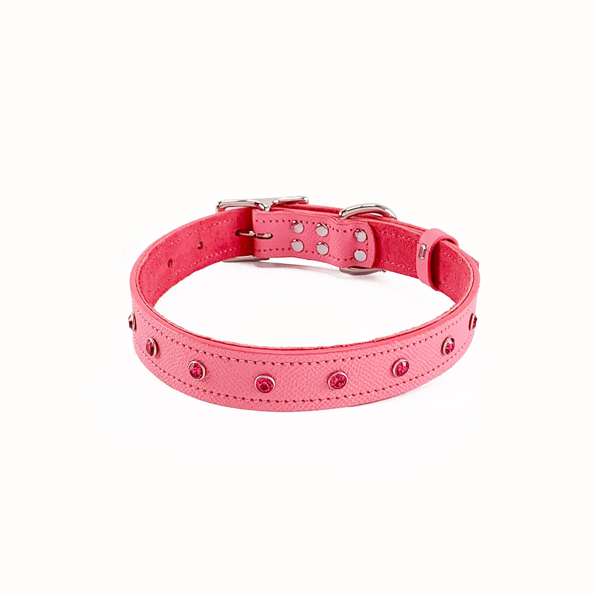 Spring Rhinestone Leather Dog Collar Strawberry Ice