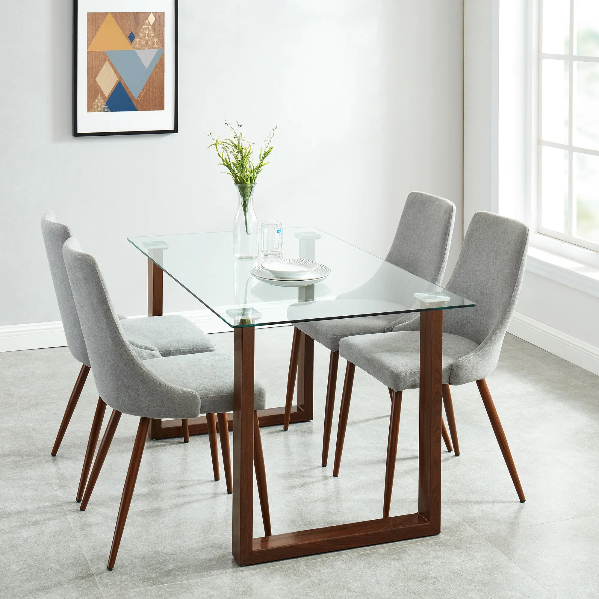 Square Glass Dining Table Franco Walnut