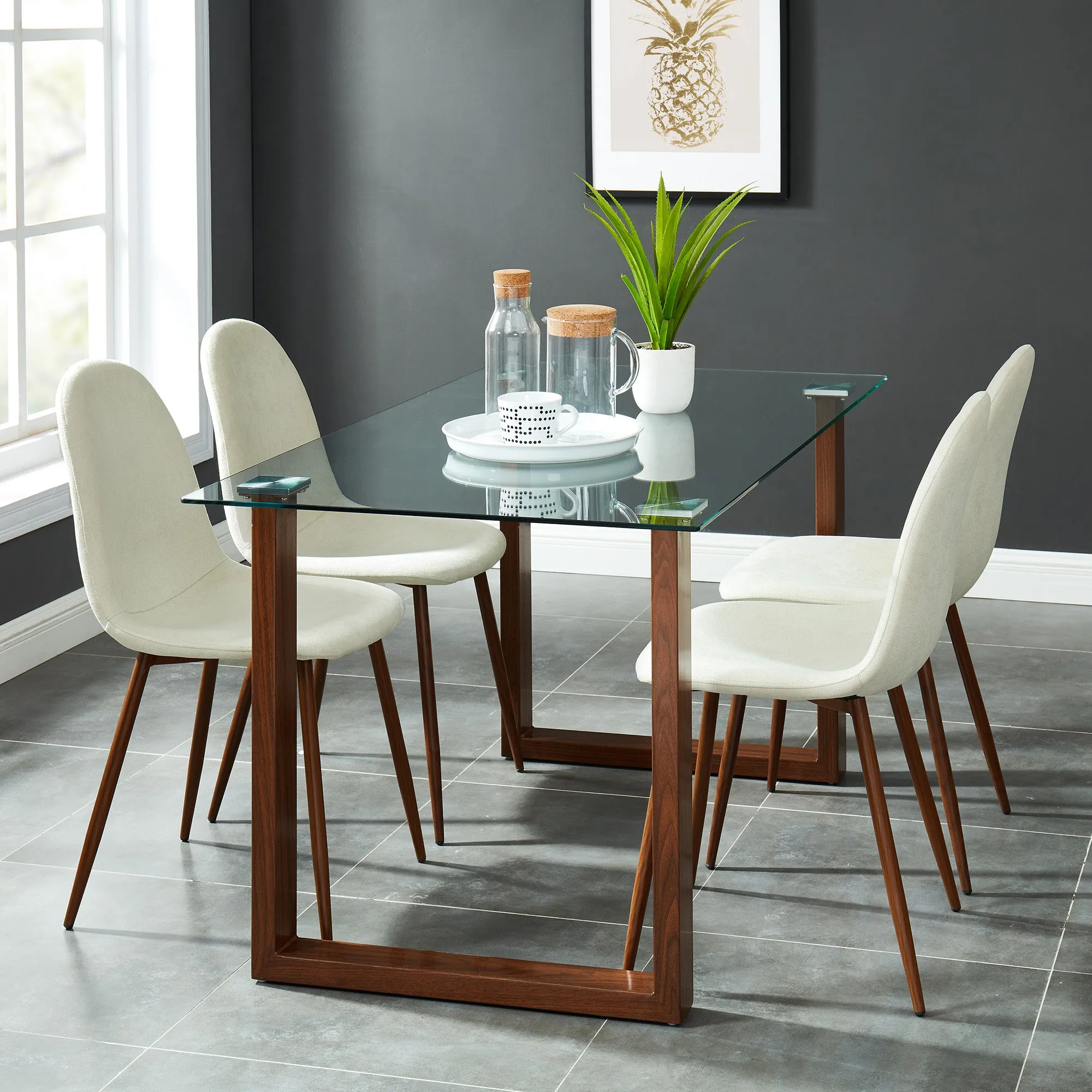 Square Glass Dining Table Franco Walnut