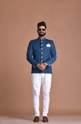 Stunning Teal Blue Jodhpuri Bandhgala with White Trouser | Terry Rayon| Wedding Functions | Perfect for formal Party Wear