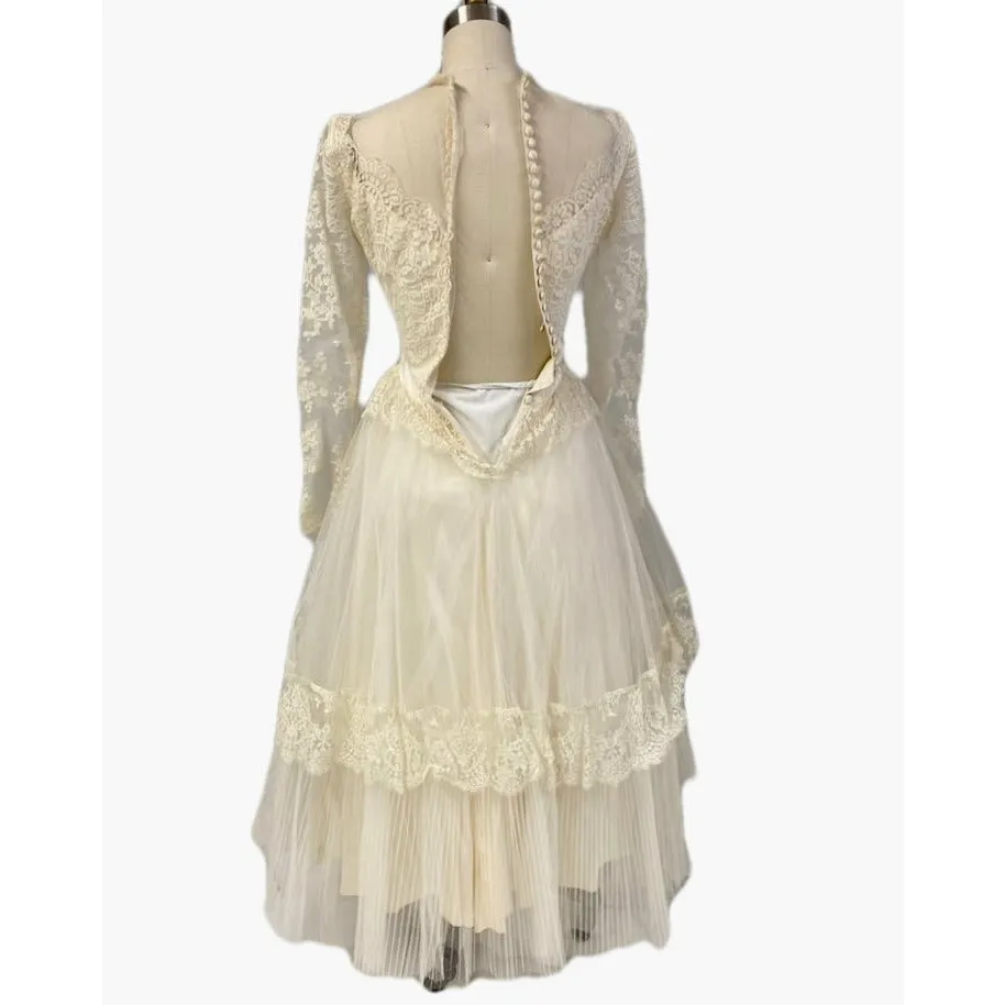 STUNNING Vintage 1950's 50s  Ivory Tulle Lace Prom Party Wedding Dress Gown XS