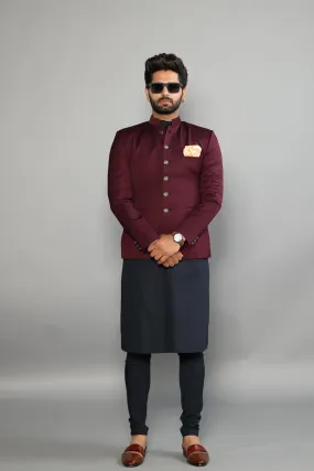 Stunning Wine Jodhpuri Bandhgala With Navy Blue Kurta Pyjama | Free Personalization Handmade | Perfect Wedding Wear | Indian Cocktail Party Dress