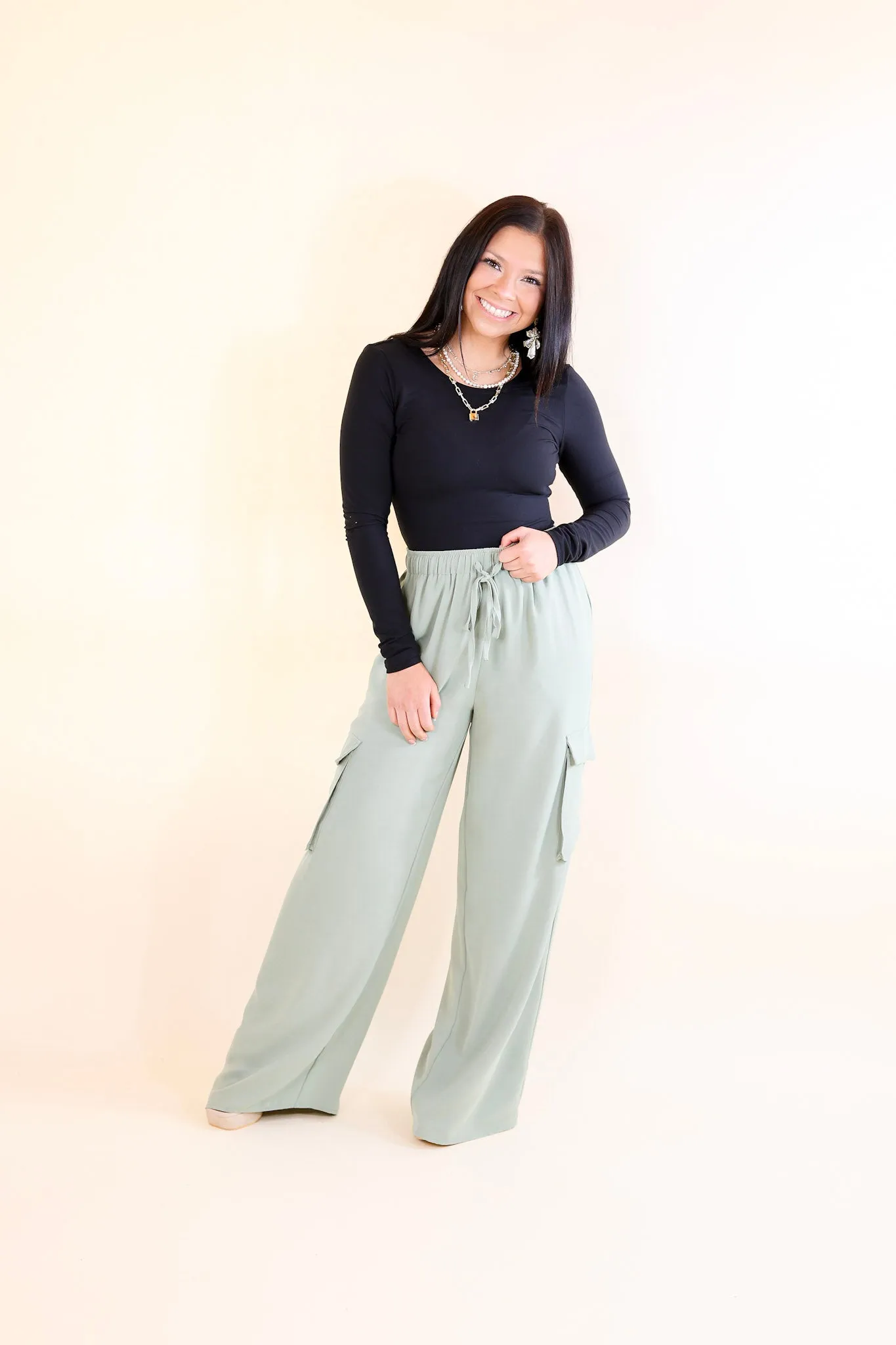 Sunday Stroll Wide Leg Cargo Pant in Sage Green