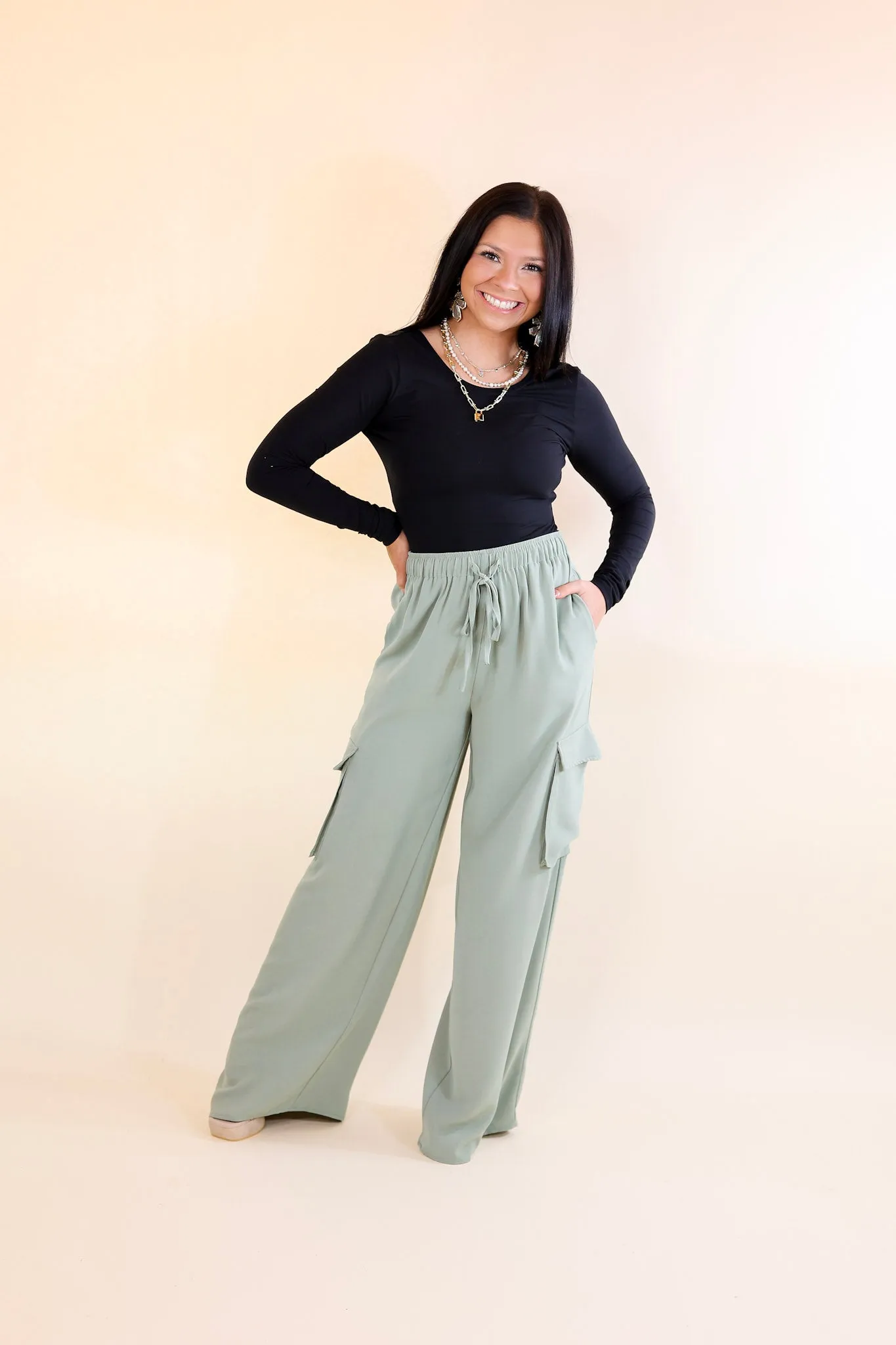 Sunday Stroll Wide Leg Cargo Pant in Sage Green