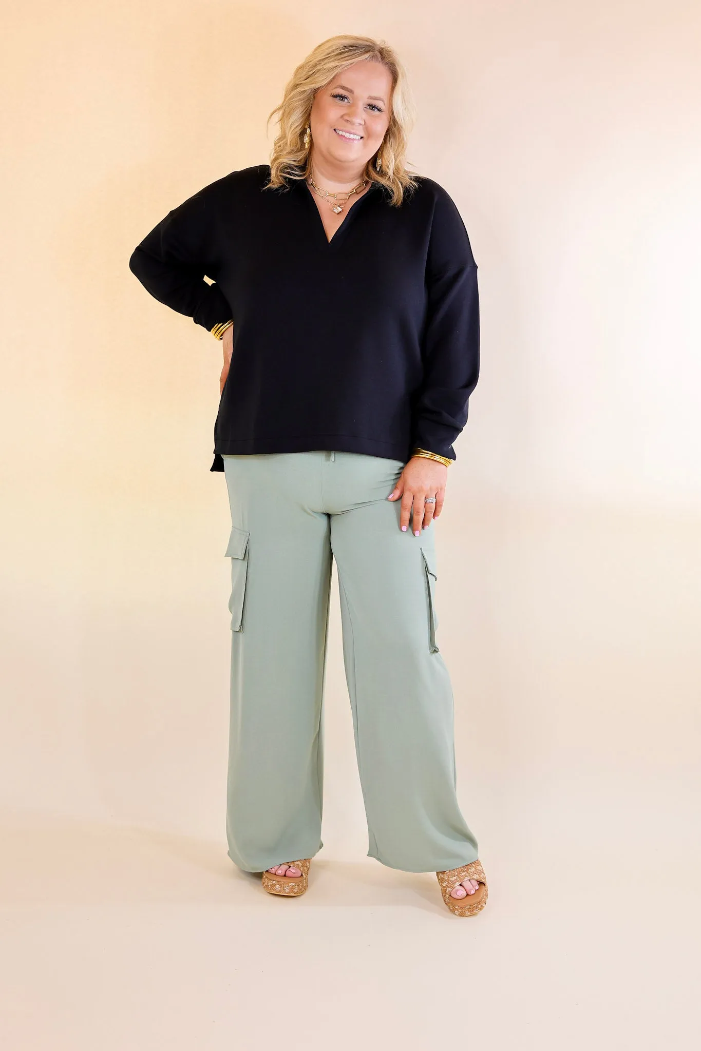 Sunday Stroll Wide Leg Cargo Pant in Sage Green