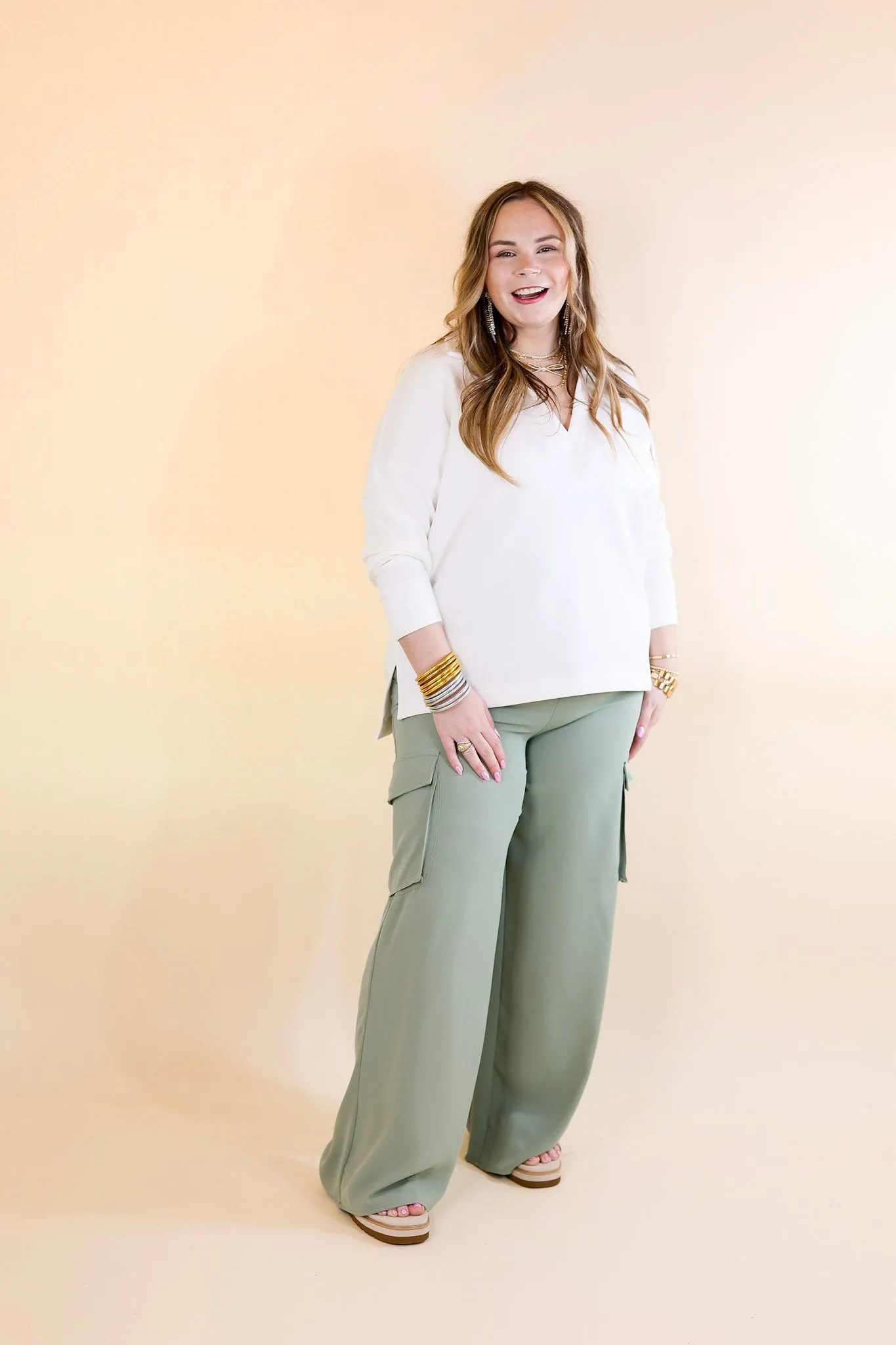 Sunday Stroll Wide Leg Cargo Pant in Sage Green