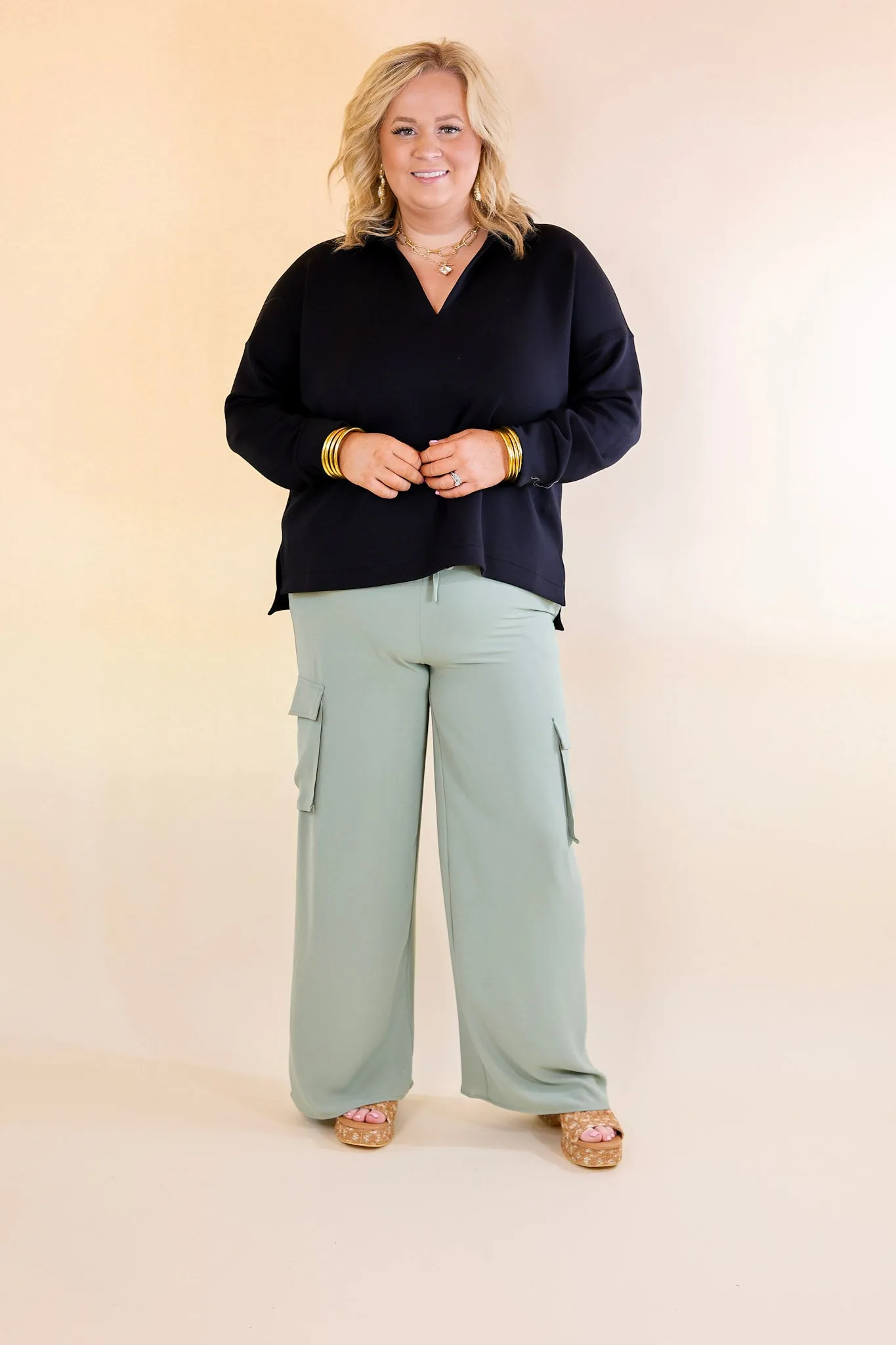 Sunday Stroll Wide Leg Cargo Pant in Sage Green