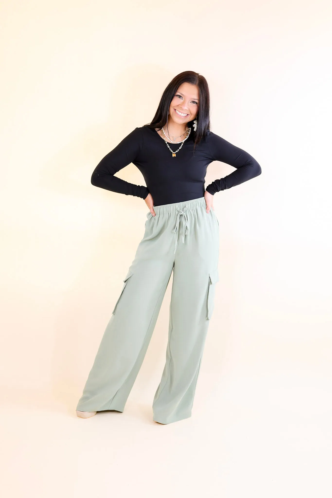 Sunday Stroll Wide Leg Cargo Pant in Sage Green