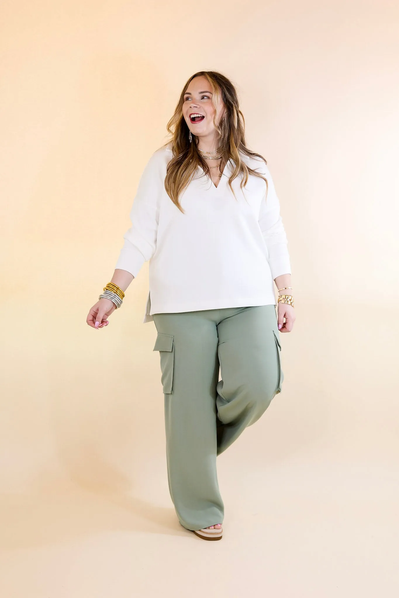 Sunday Stroll Wide Leg Cargo Pant in Sage Green