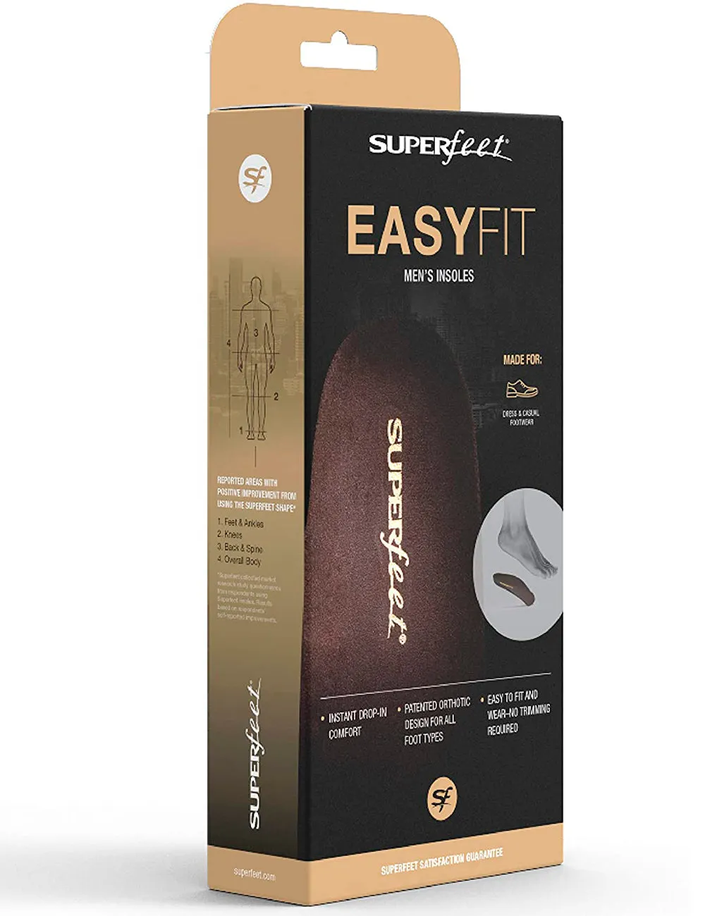 Superfeet Easyfit | Men's Dress Shoe Comfort Orthotic Inserts for Heel and Arch Support | Java