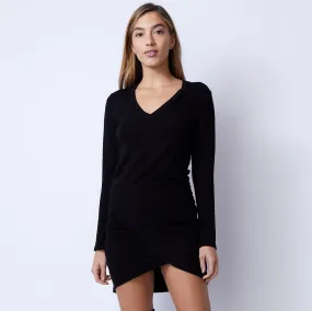 Supersoft Long Sleeve Overlap Shirred Dress - Black