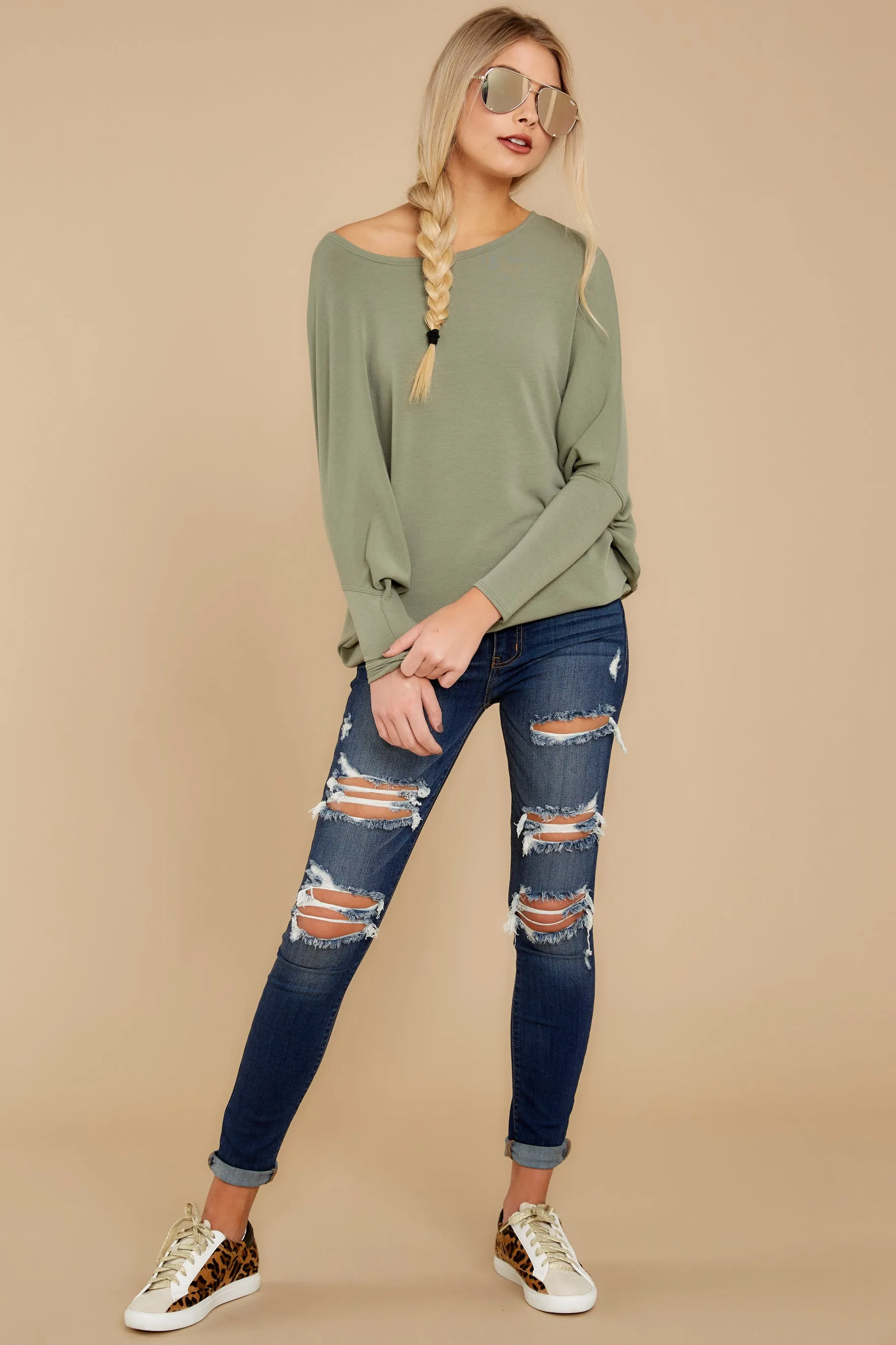 Take The Long Road Olive Green Top