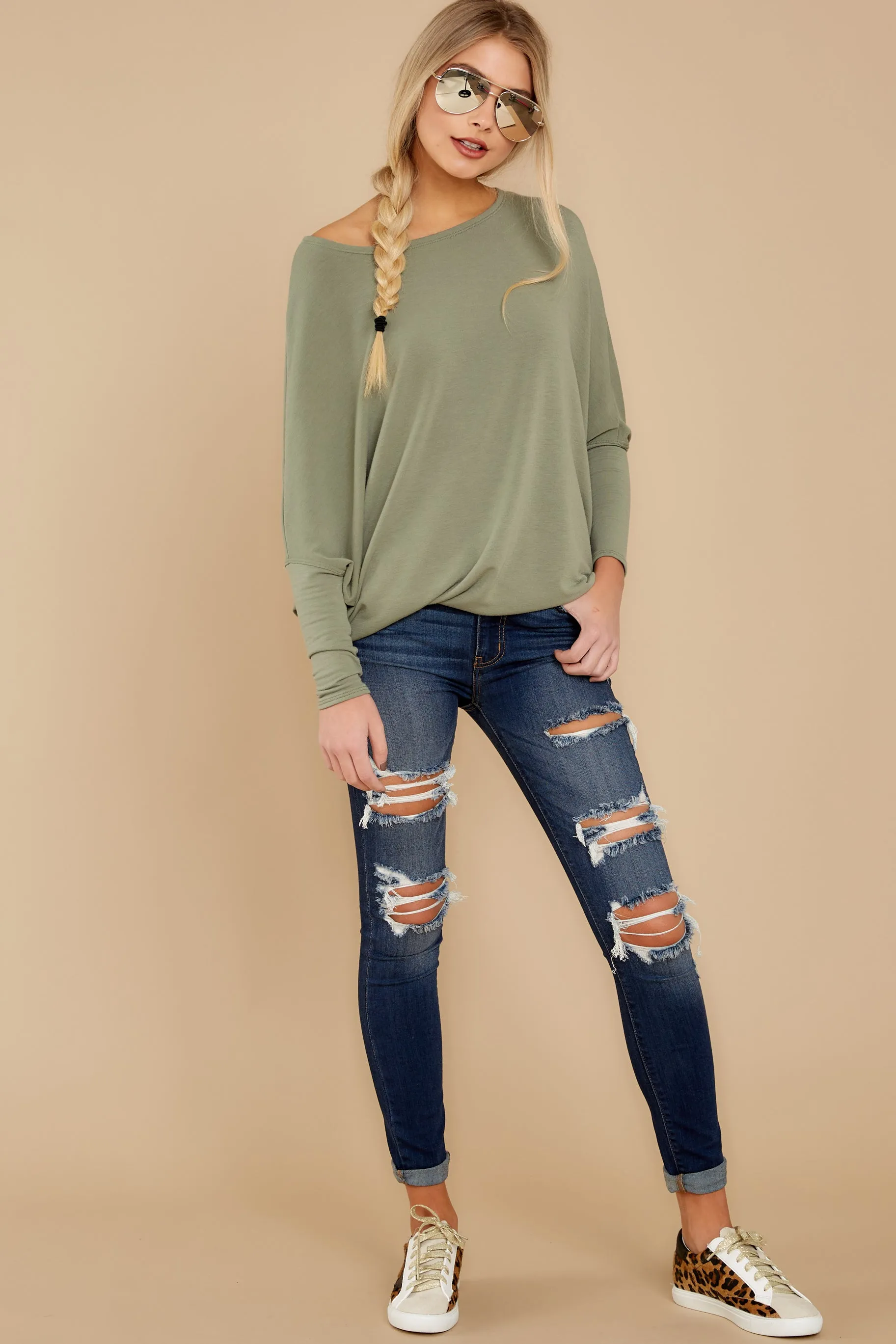 Take The Long Road Olive Green Top