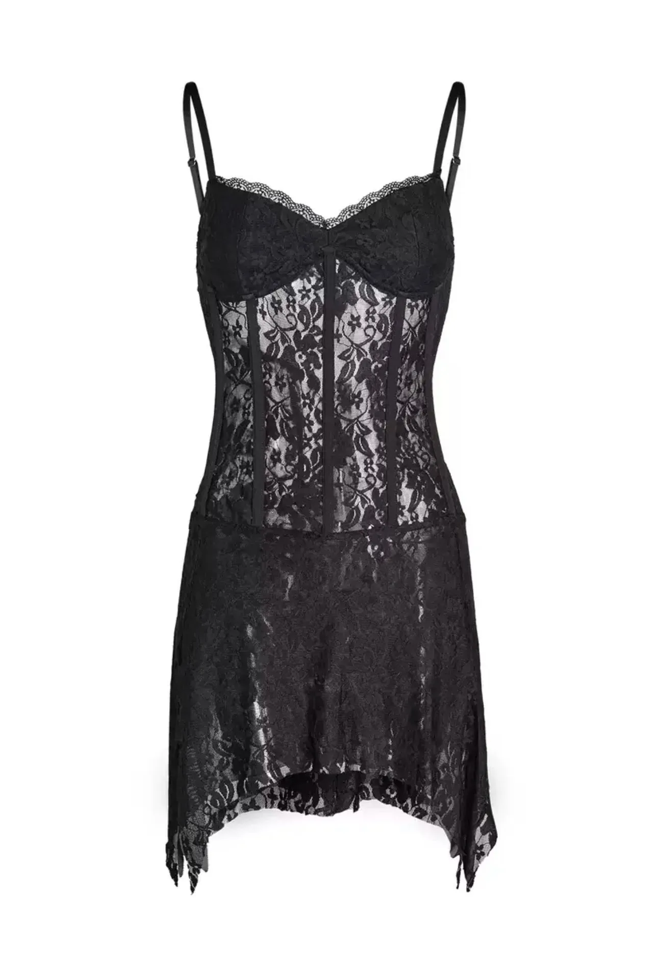 TAVIMART  -  Sexy Lace See-through A-shape skirt Slim bottom slip dress