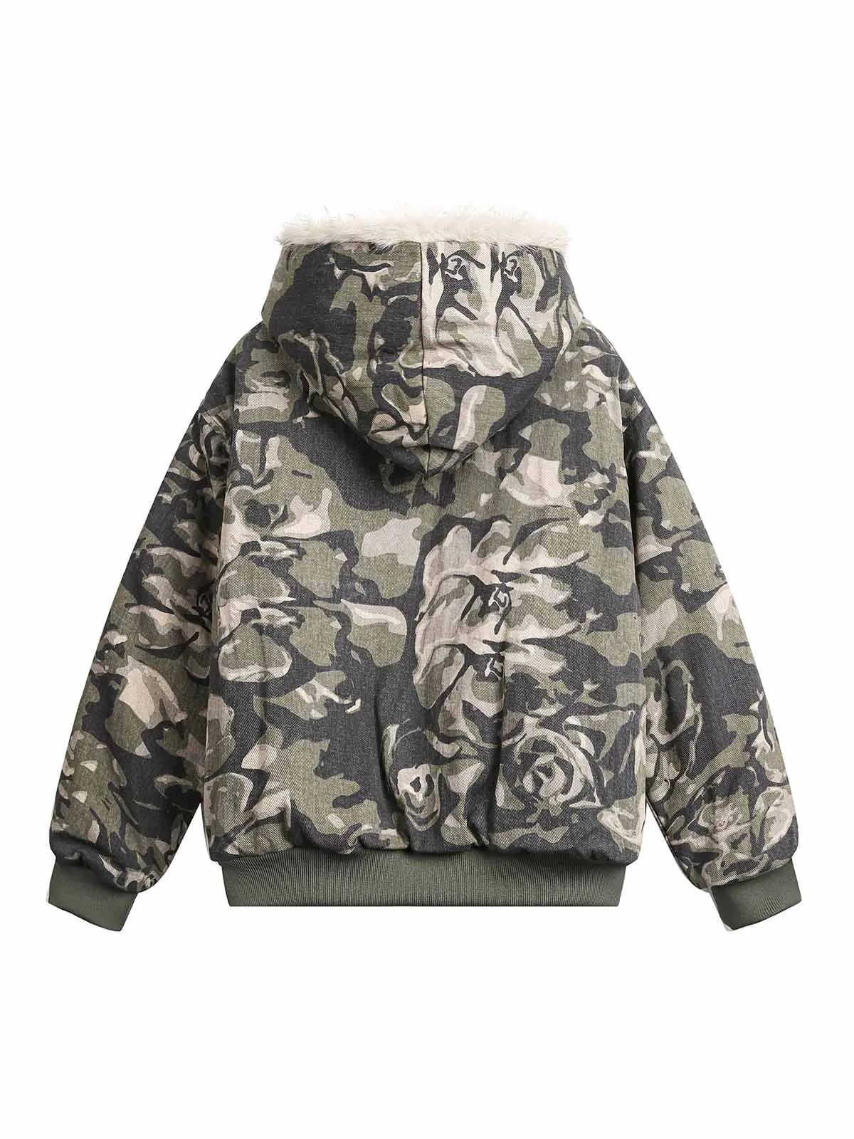 Thesupermade Camouflage Fur Hooded Jacket