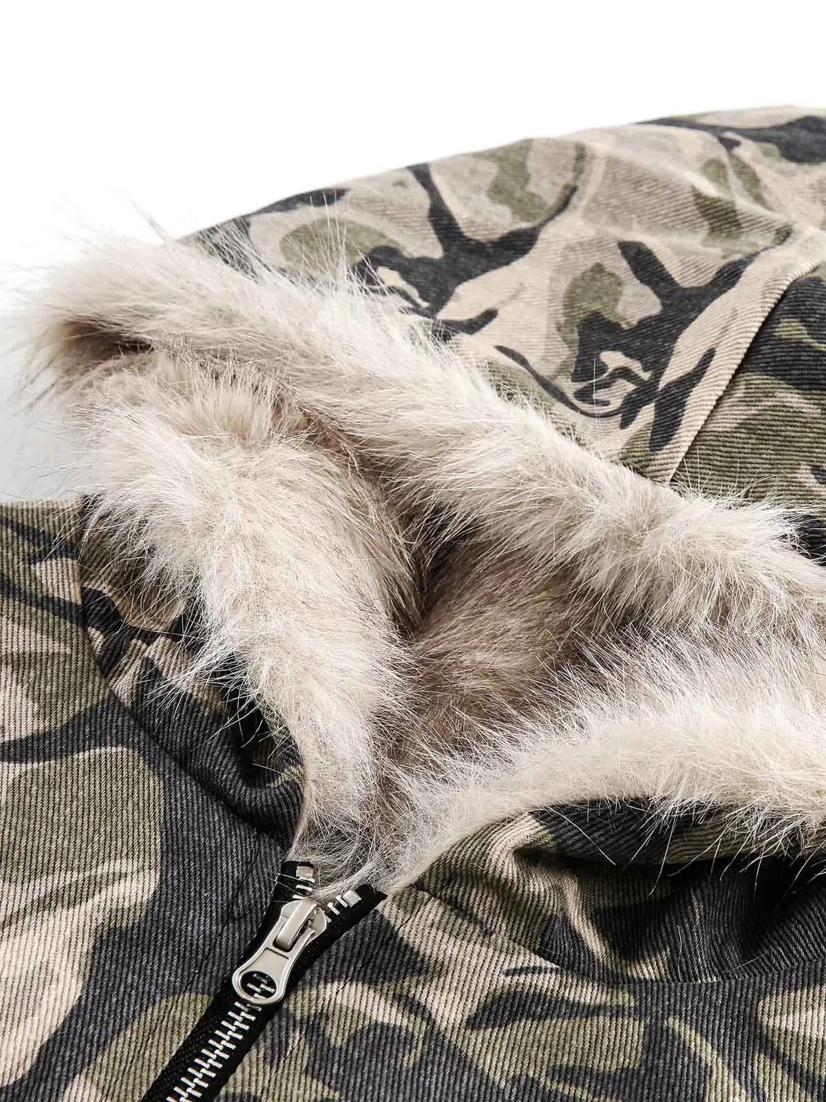 Thesupermade Camouflage Fur Hooded Jacket