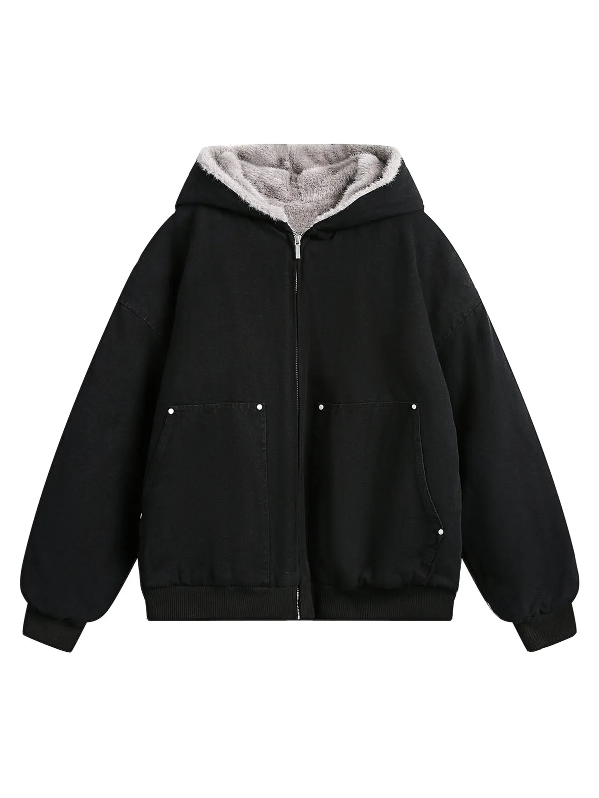 Thesupermade Fur Hooded Zip Up Quilted Jacket