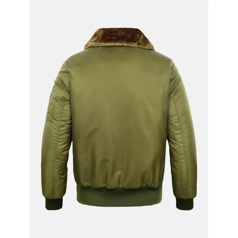 Thickened Quilted Lined Bomber Jacket With Faux Fur Collar Coats