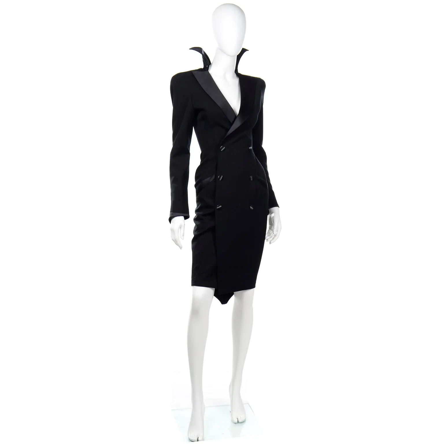 Thierry Mugler Vintage Black Evening Dress or Coat W Stand Up Collar