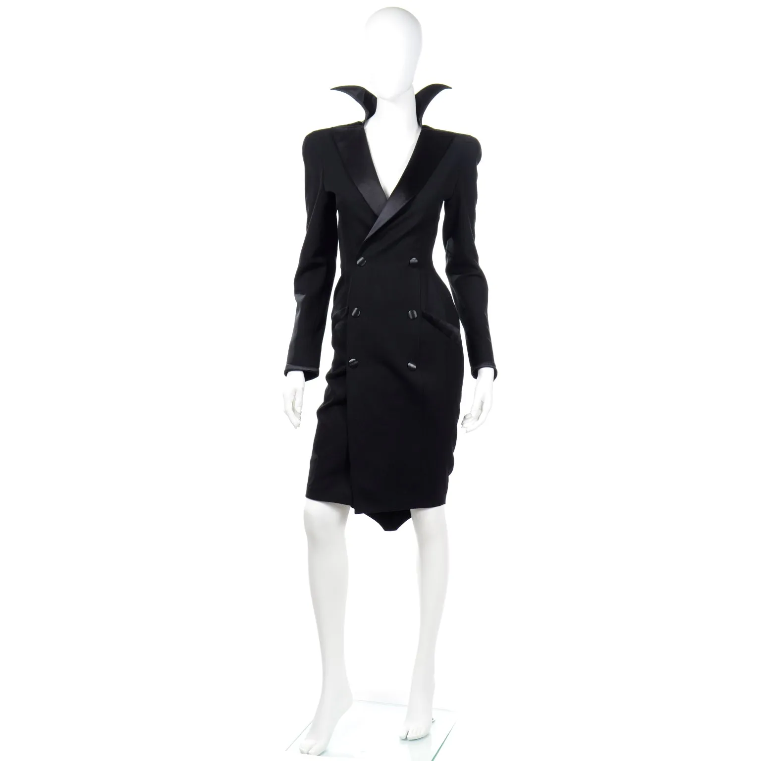 Thierry Mugler Vintage Black Evening Dress or Coat W Stand Up Collar