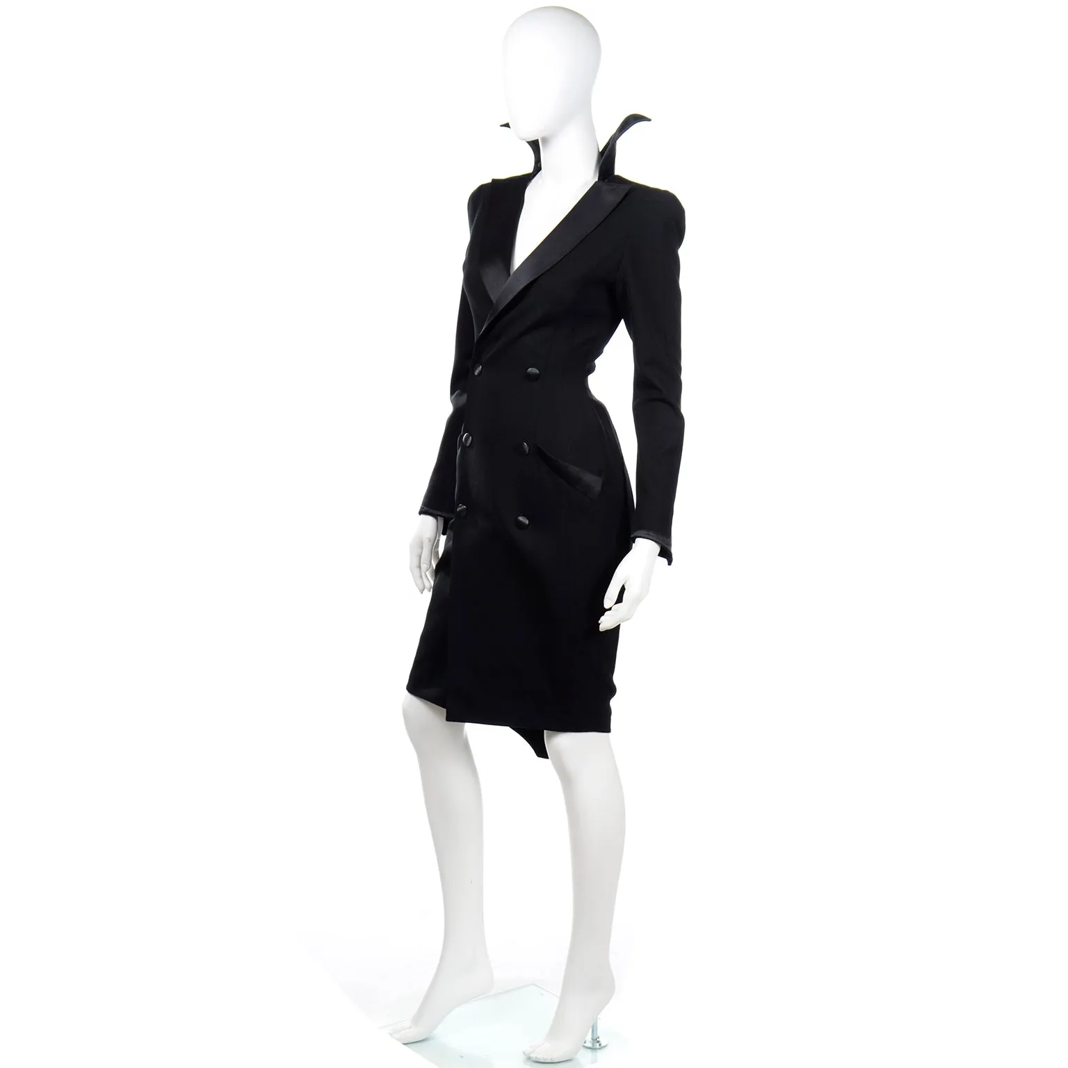 Thierry Mugler Vintage Black Evening Dress or Coat W Stand Up Collar